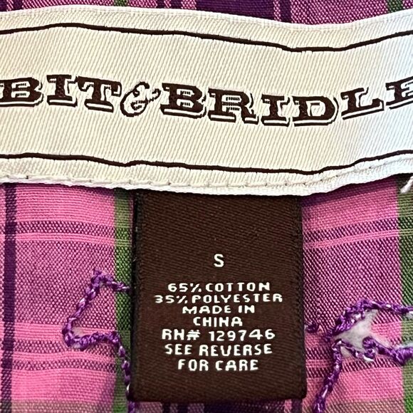 Bit & Bridle Pink Plaid Pearl Snap Top Size S - Picture 7 of 7